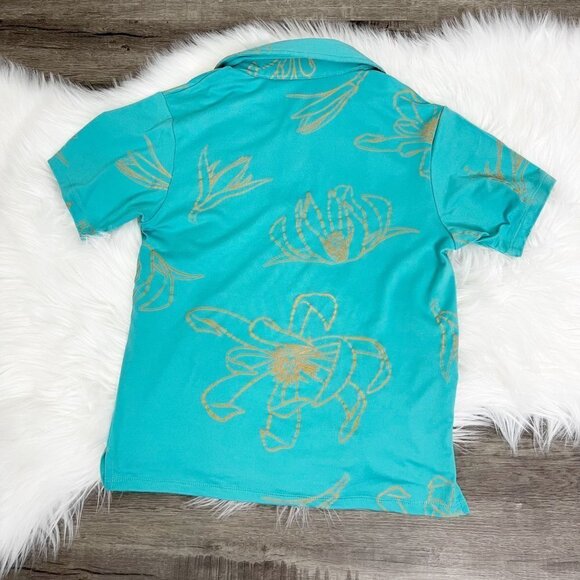 Kauluae Boys Youth Small Miulana Palani Pullover Polo Shirt Seafoam Teal Gold - Picture 2 of 8